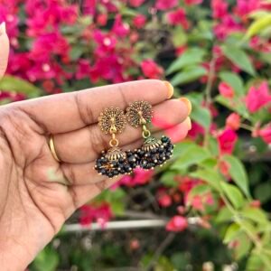 Antique Black Beaded Jhumka Earrings