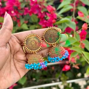 Antique Turquoise Beaded Statement Jhumka Earrings