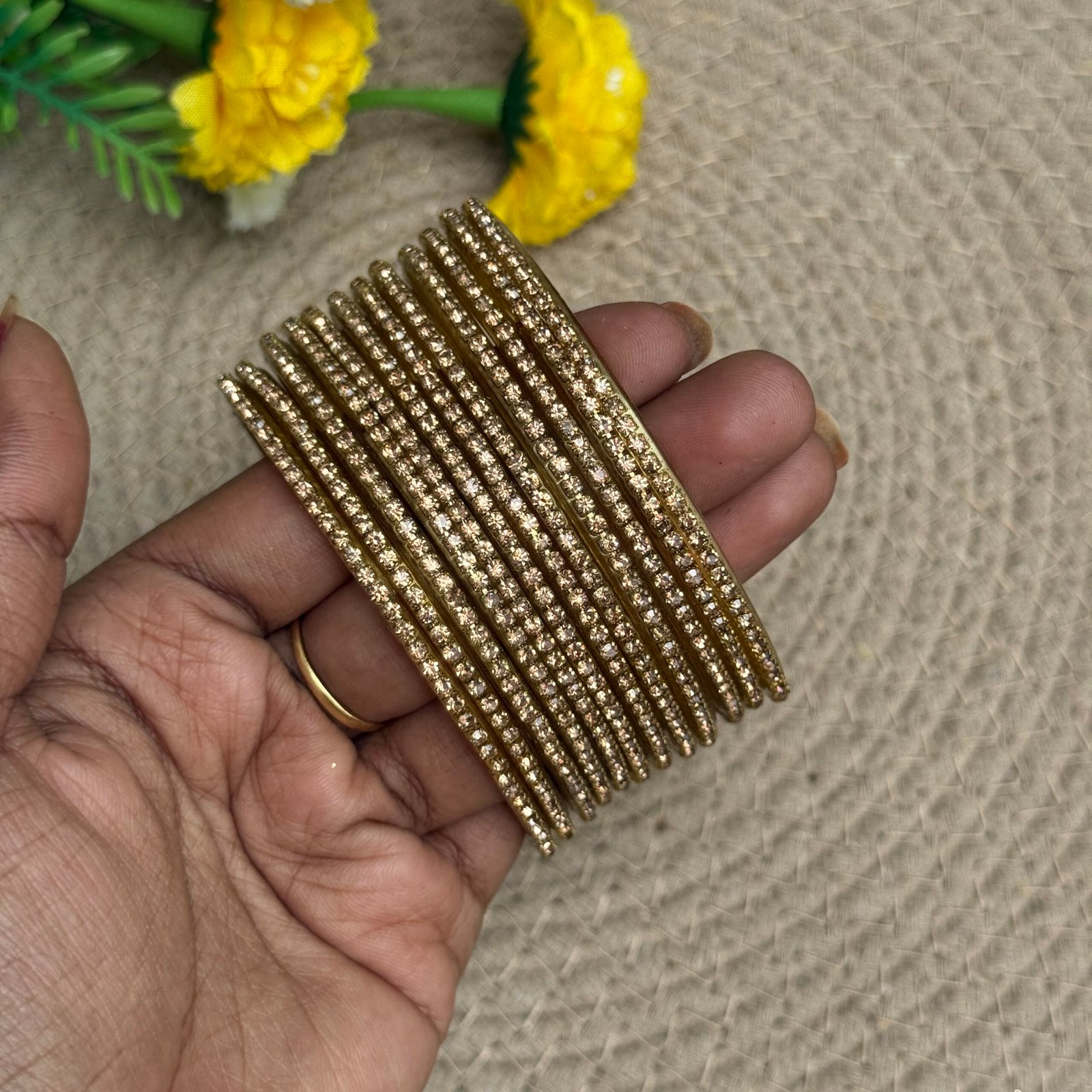 Border Glass Bangles - Gold chain