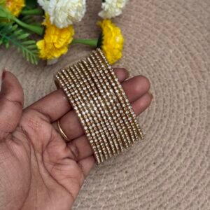Border Glass Bangles - White and gold chain