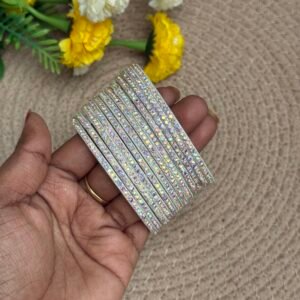 Border Glass Bangles - Full White multi stone