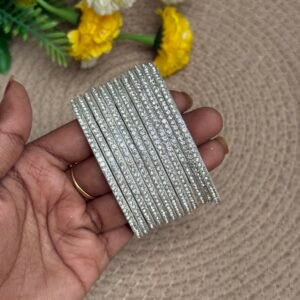 Border Glass Bangles - Full white glitter