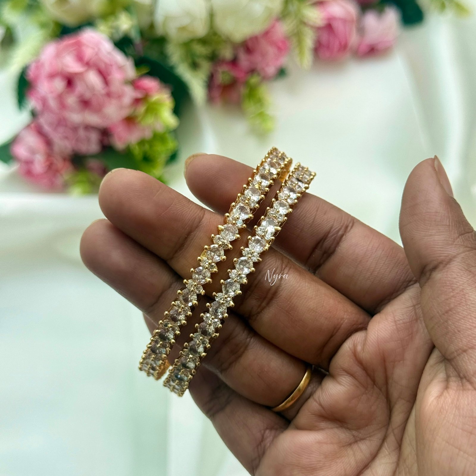 3 White stone micro plated bangles