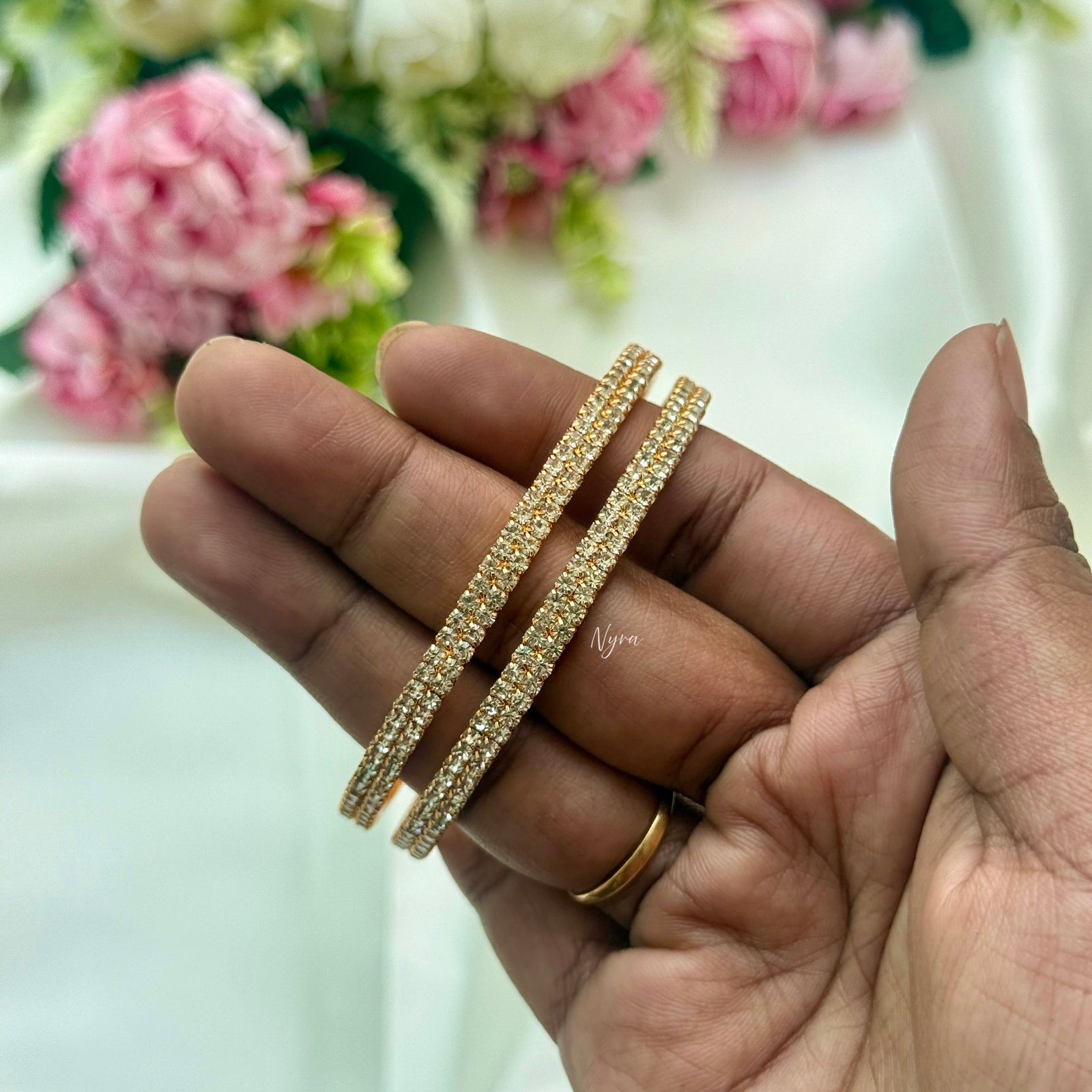 2 layered white stone micro plated bangles