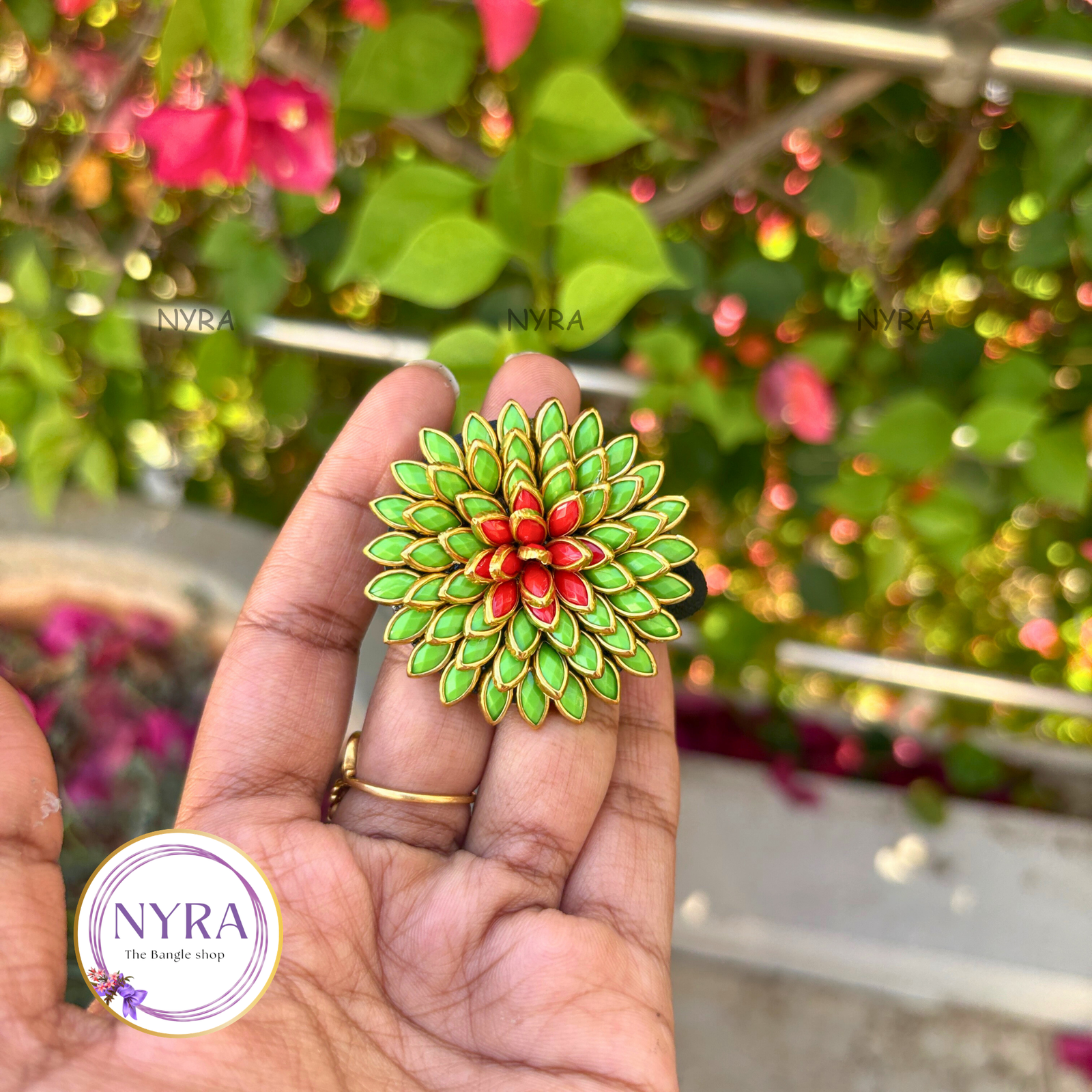 Kundan hair band - Green Petal