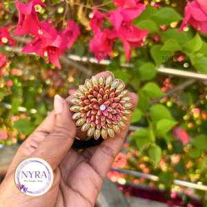 Kundan hair band - Golden pink petal