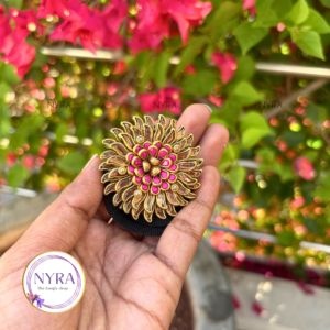 Kundan hair band - Golden pink S petal