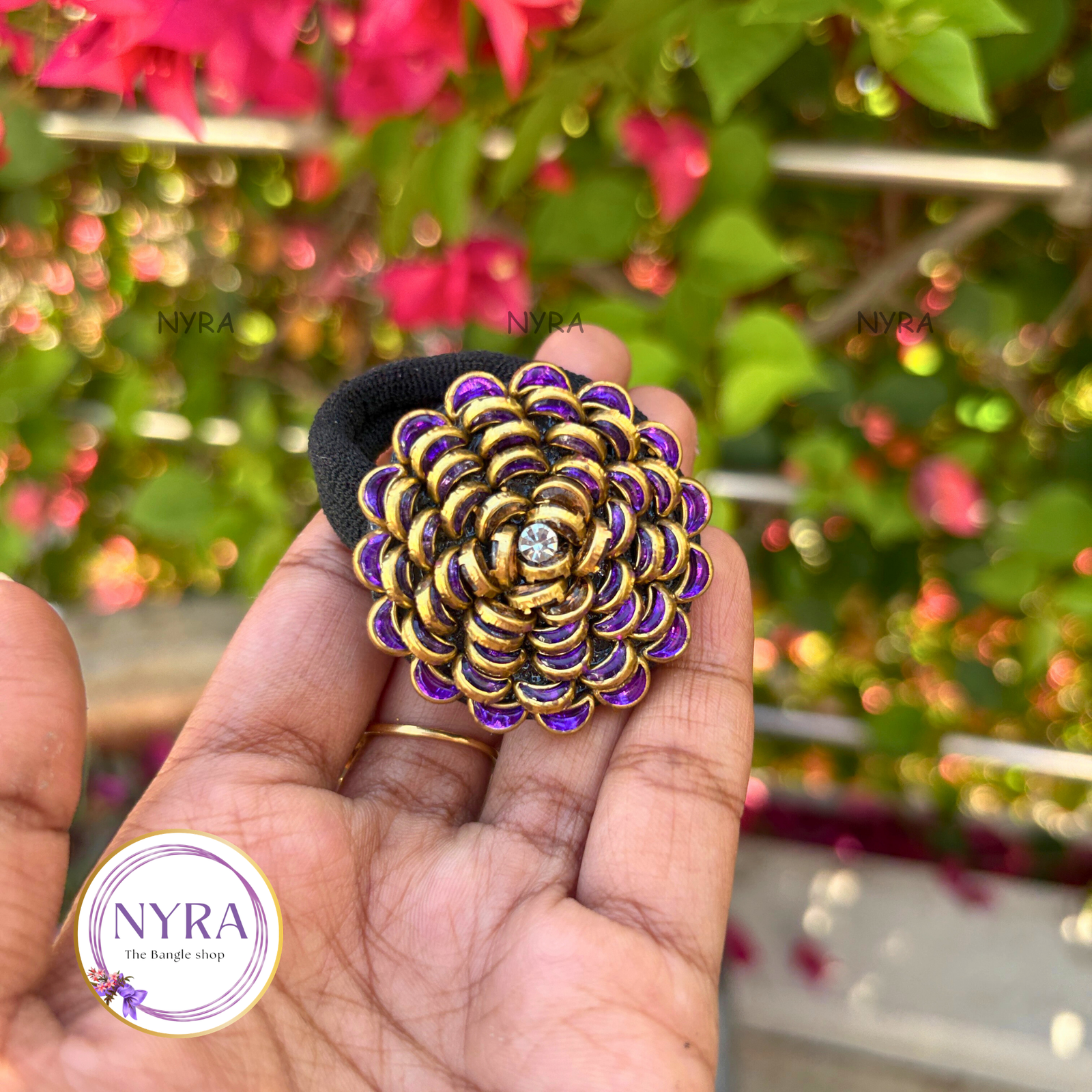 Kundan hair band - Purple flower