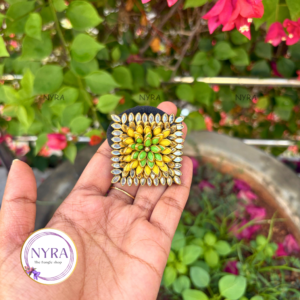 Kundan hair band - Yellow square