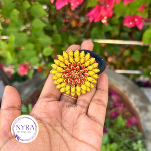 Kundan hair band - Yellow red petal