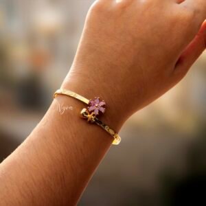 Pink Floral Gold-Tone Adjustable Bracelet