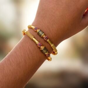 Antique Gold-Plated black enamelled Pink Stone bangle