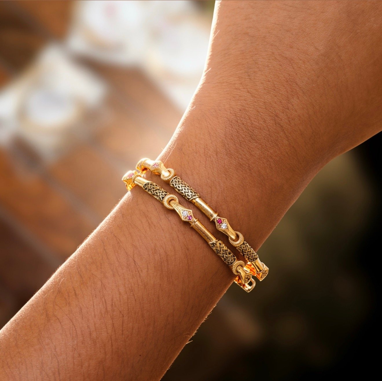 Antique Gold-Plated black enamelled thin bangles
