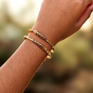 Antique Gold-Plated black enamelled red triangle bangles