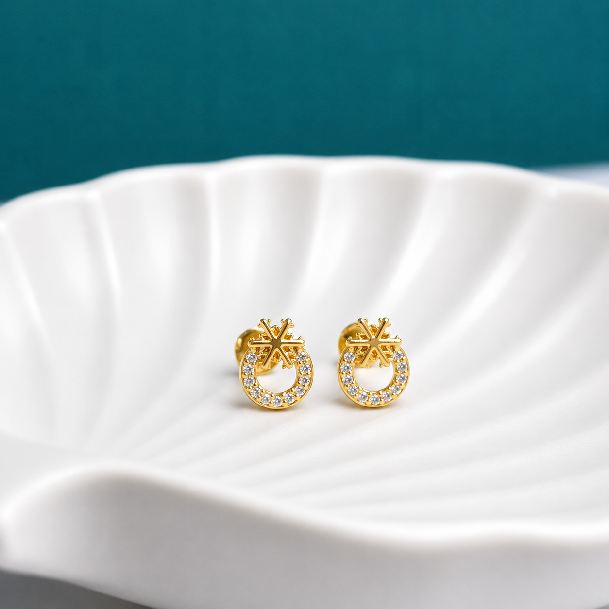 Gold Snowflake Crystal Stud Earrings - Image 4