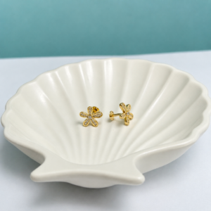 Small Gold Flower Crystal Stud Earrings