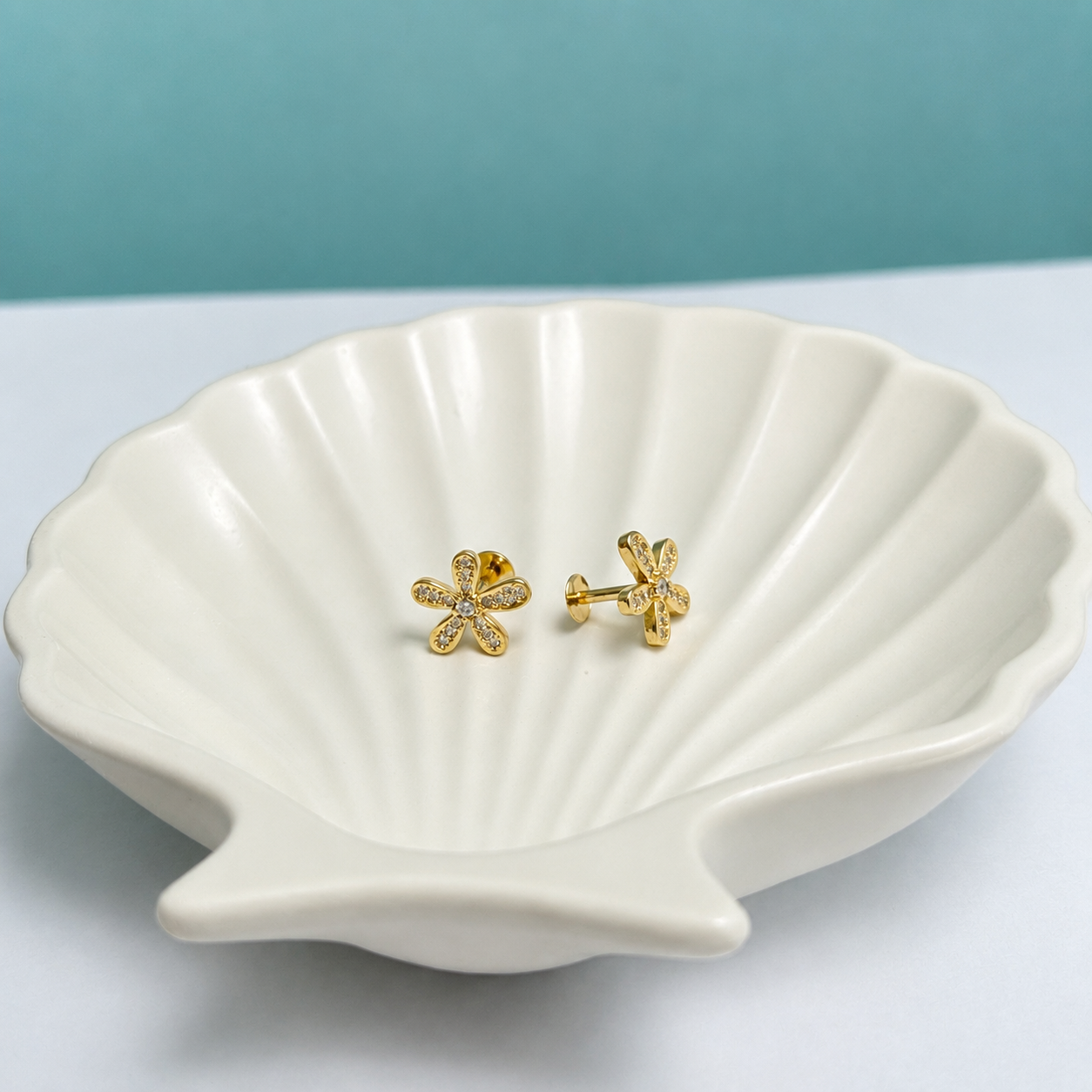 Small Gold Flower Crystal Stud Earrings