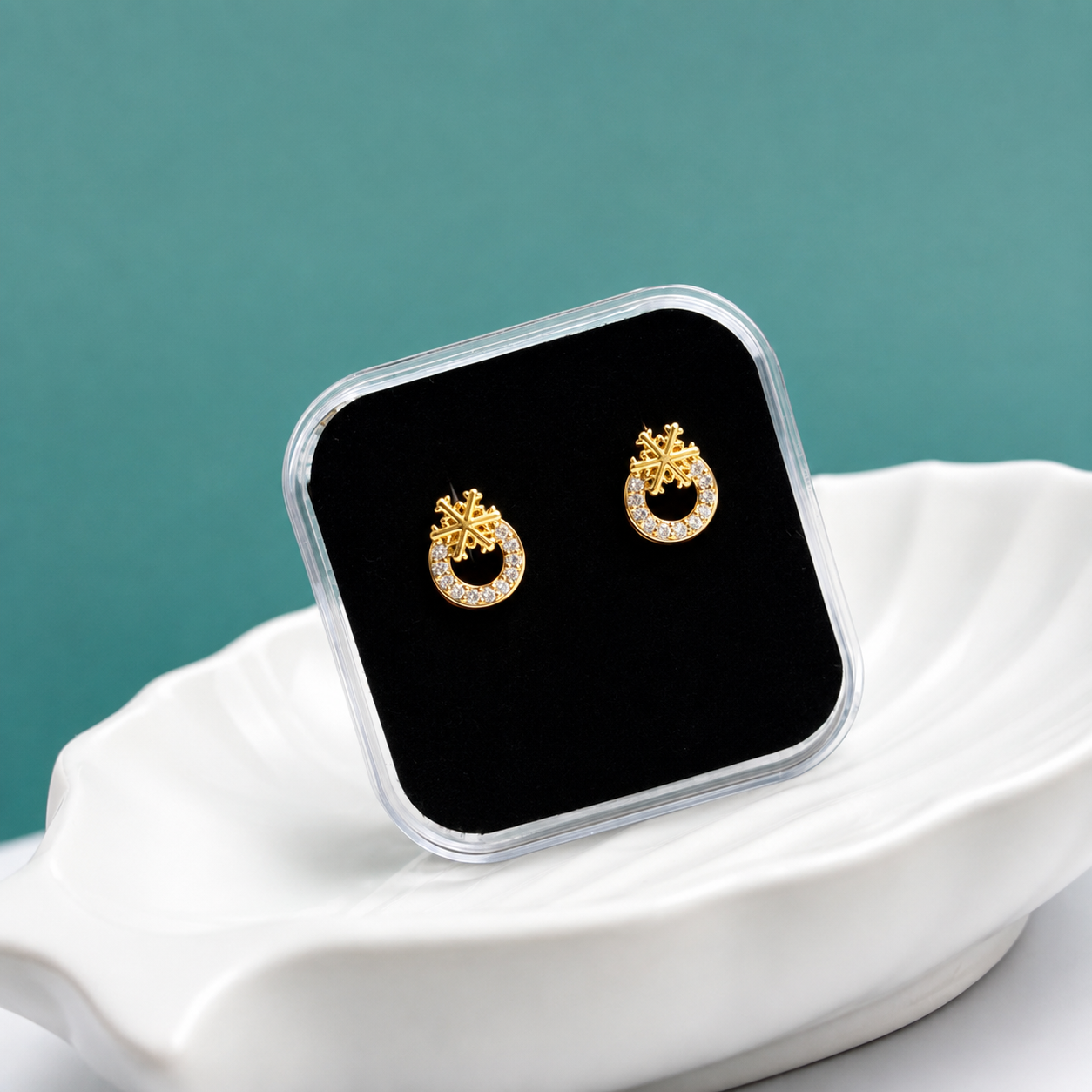 Gold Snowflake Crystal Stud Earrings - Image 3
