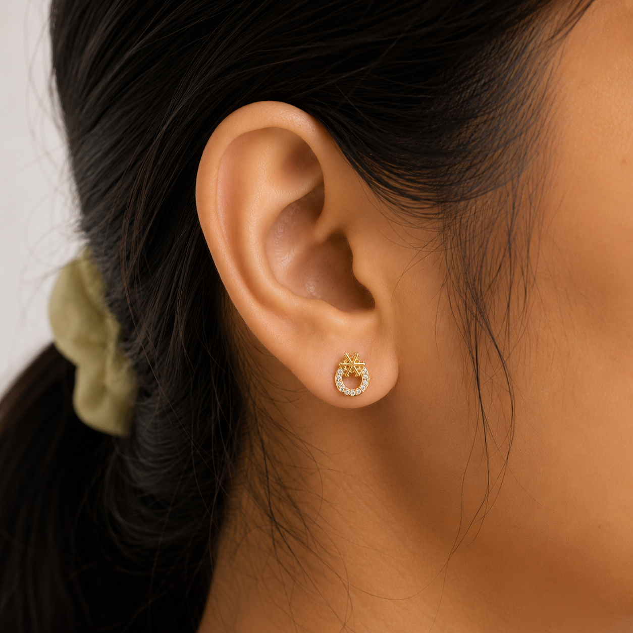 Gold Snowflake Crystal Stud Earrings - Image 2