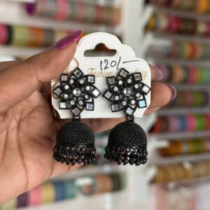 Square mirror black jhumka