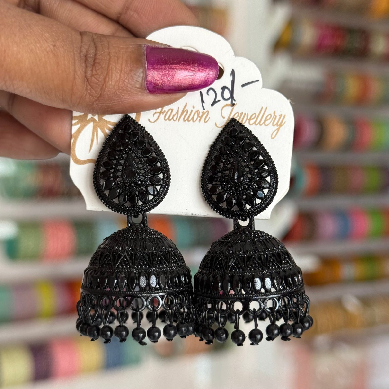 Drop black matte jhumka