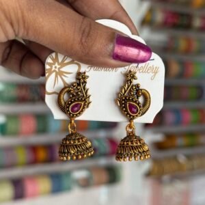 Red stone peacock jhumka