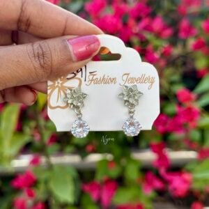 White stone silver earring