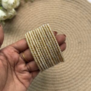 Border Glass Bangles - white zig zag pearl