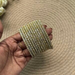 Border Glass Bangles - white heart border